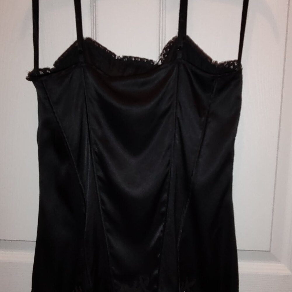 WHBM CAMISOLE SILK STRETCH BUSTIER INSPIRED EYELASH LACE STRAPS ADJUST BLACK XS